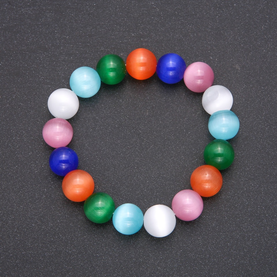 Cat's Eye Bracelet, color assortment, smooth beads, diameter 12 mm (±), length 18 cm