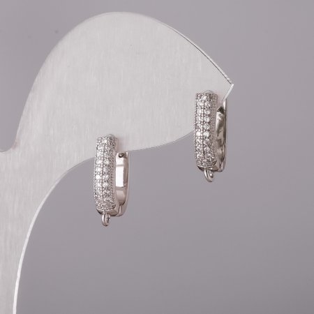 Earrings posts with rhinestones, silver-tone metal, 15×13×4 mm, pair
