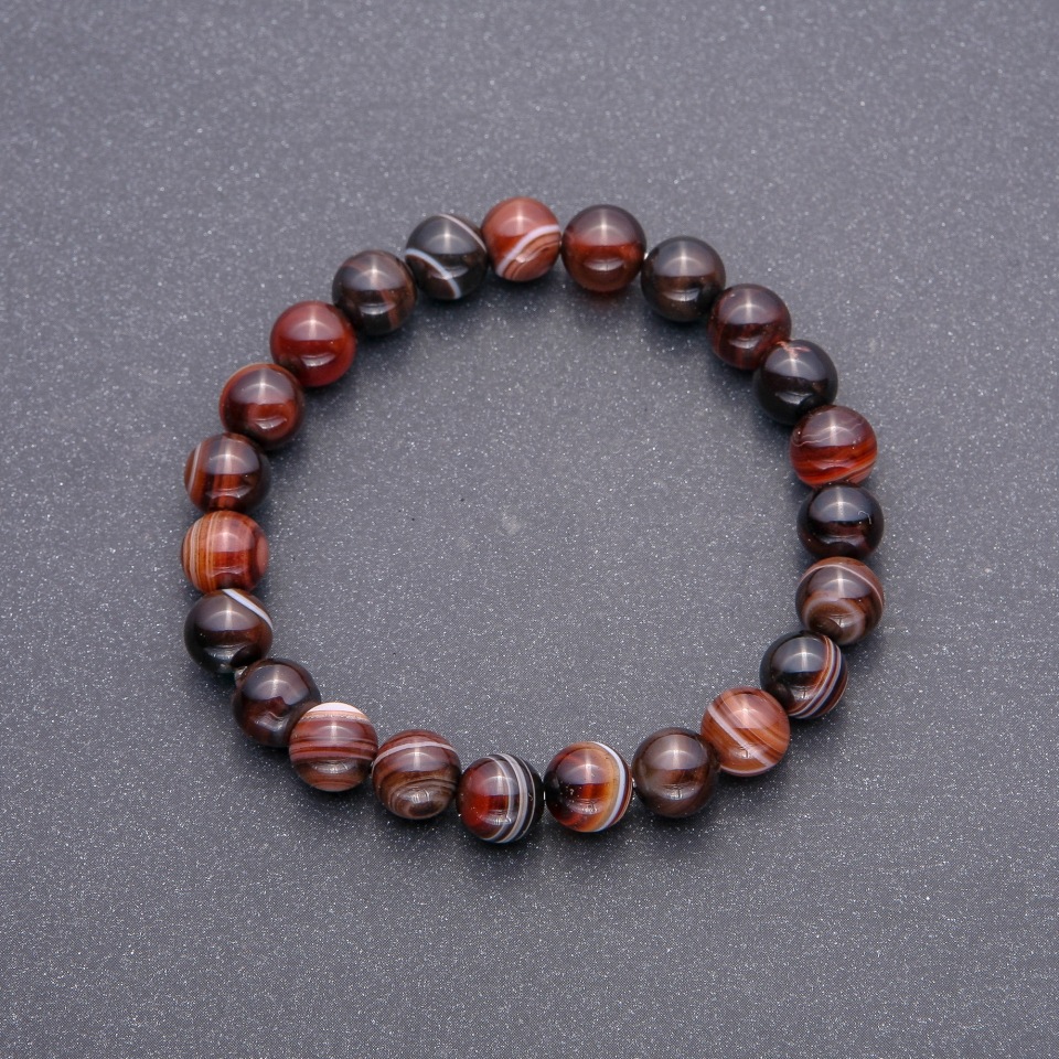 Agate bracelet with smooth beads, 8 mm diameter, on elastic