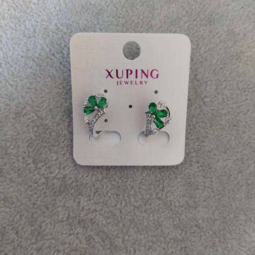 Xuping Earrings with Green Stones 10x17mm Rhodium