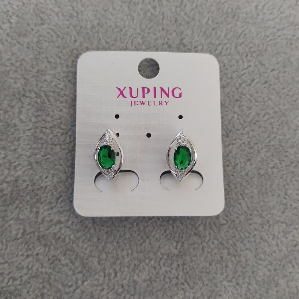 Earrings Xuping with green stones 9x16mm Rhodium
