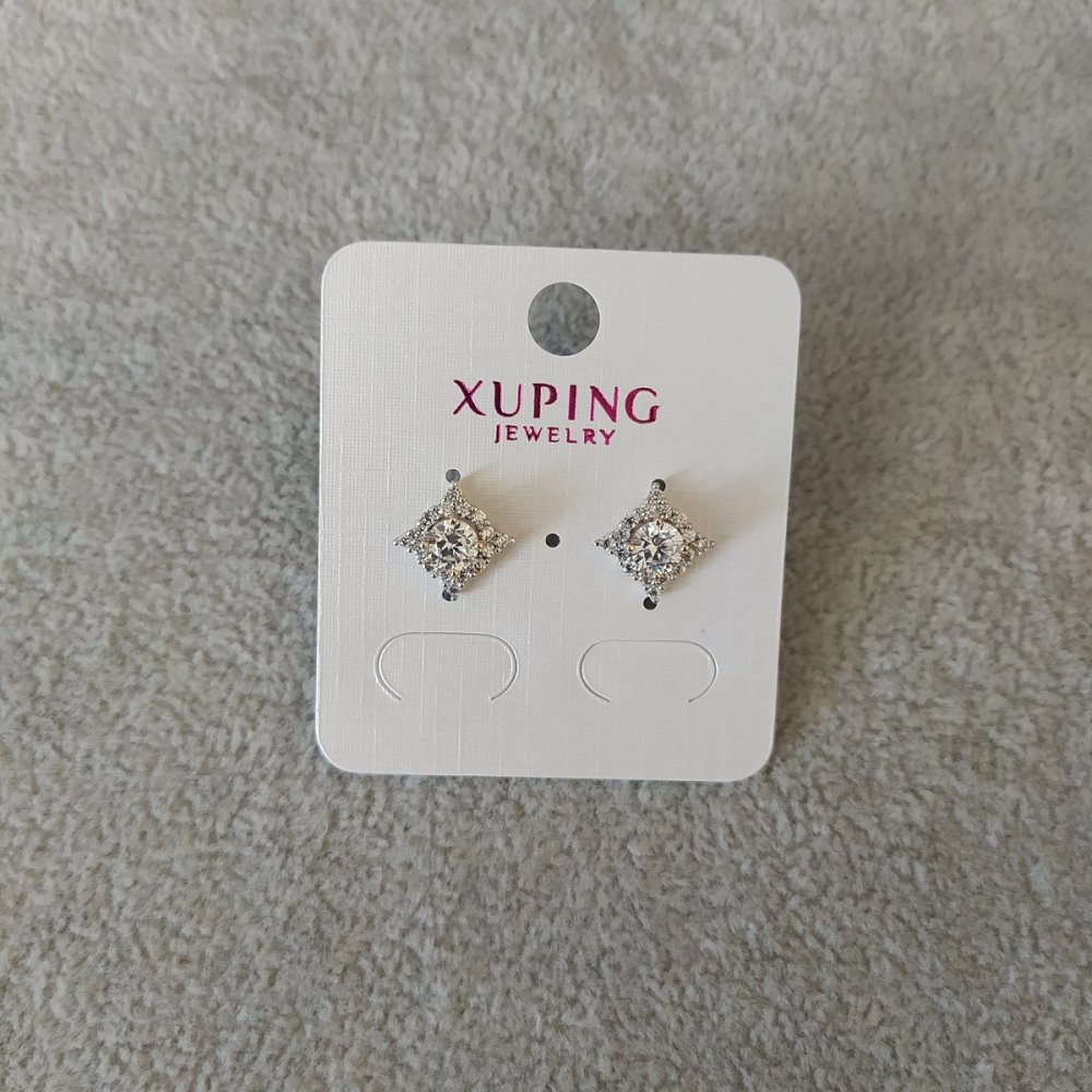 Xuping stud earrings with white stones, 12 mm, 18K gold plating, rhodium