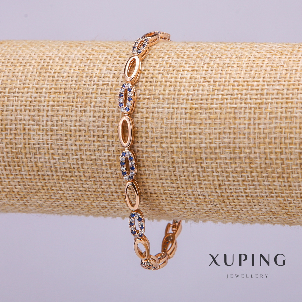Xuping bracelet with white and blue stones, 4 mm thickness, 19 cm length, gold-plated