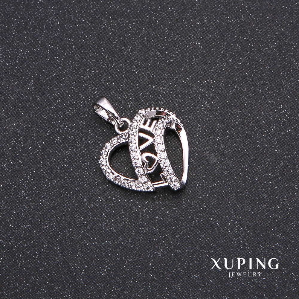 Xuping Heart Pendant with White Stones, Heart-shaped, 17x21mm, Rhodium