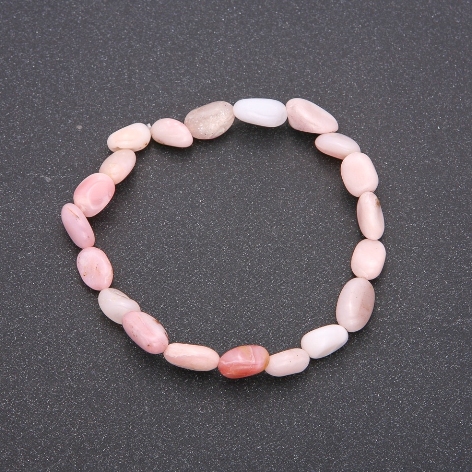 Bracelet with Pink Opal — Natural Stone, on Elastic, Faceted Beads, 7x10 mm Ø, 18 cm Circumference