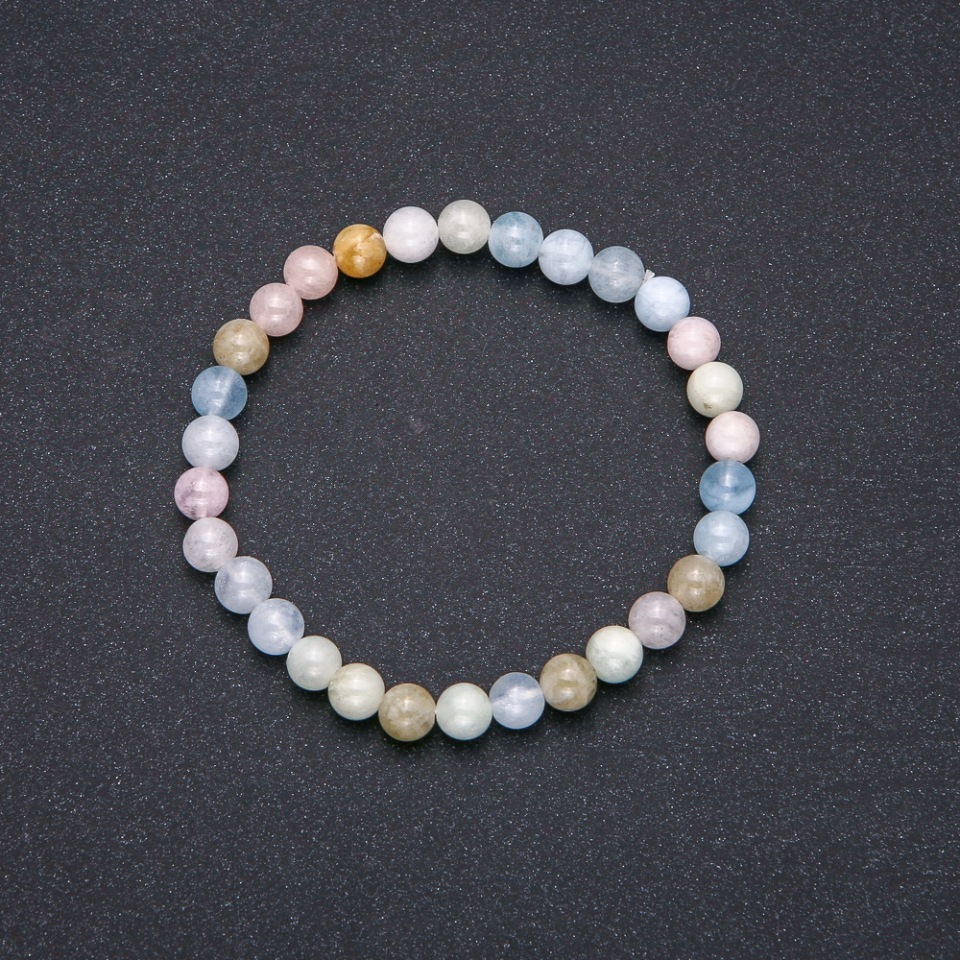 Morganite natural stone bracelet - stretch, smooth beads, 6(±)mm diameter, 18 cm circumference