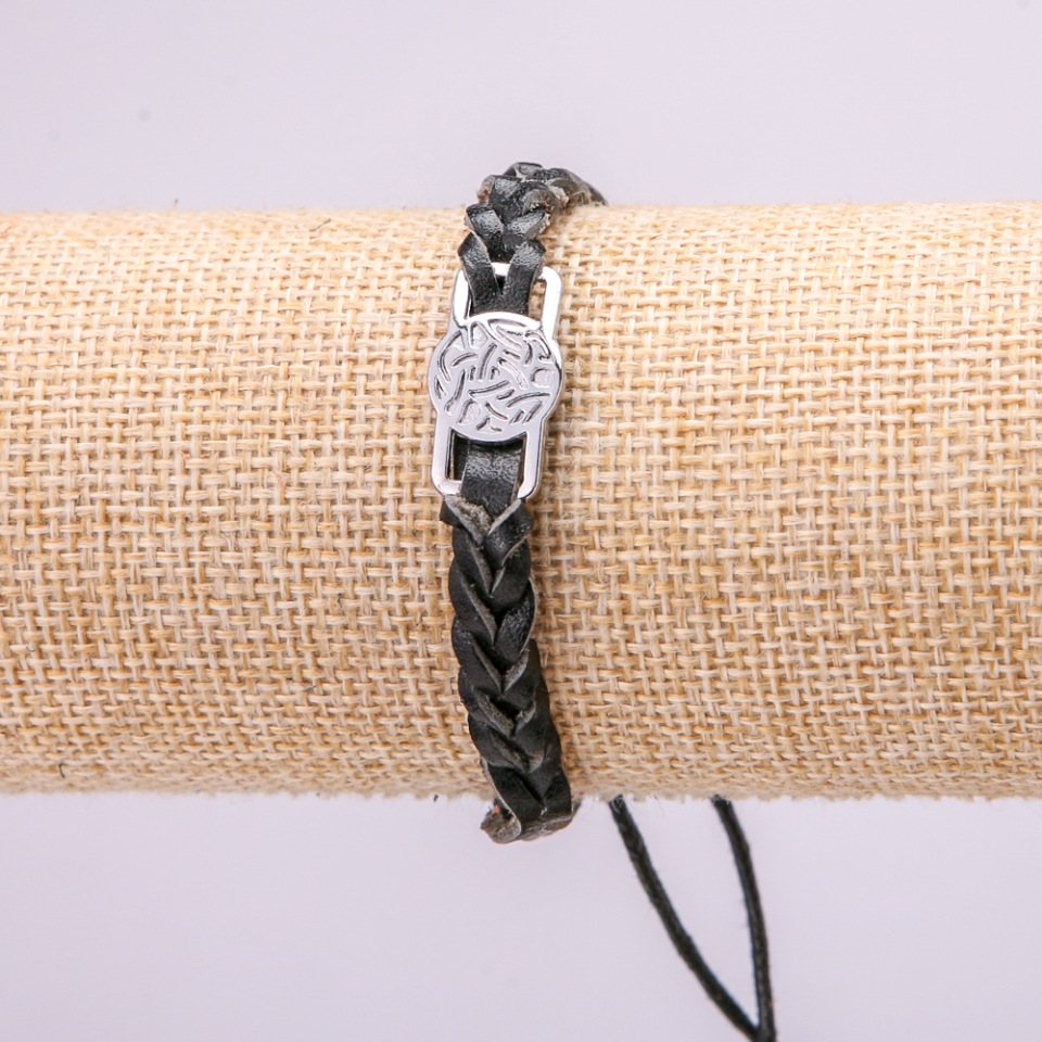 Bracelet with metal inlay, length 18-25 cm, thickness 11 mm, eco-leather, color black, with adjustable slider clasp
