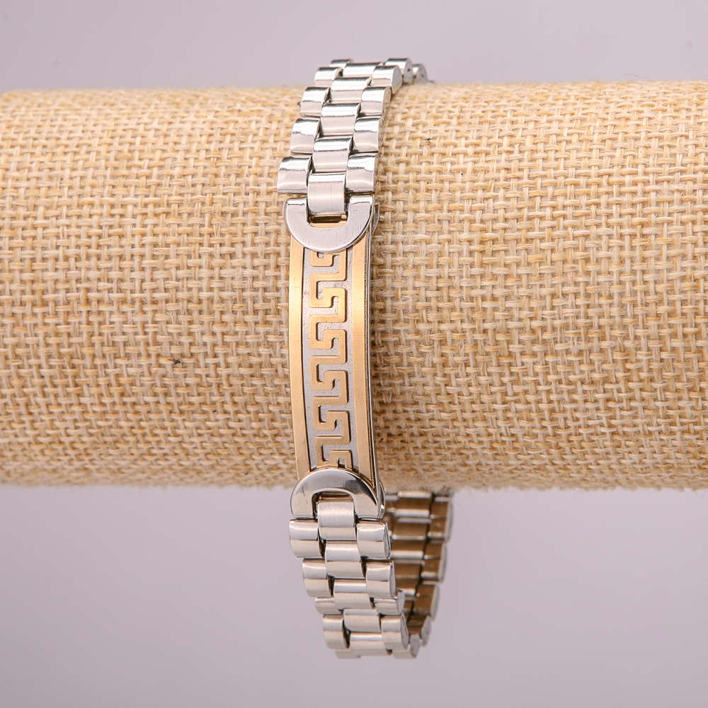 Stainless steel bracelet with clasp, 12 mm thick, 21 cm long, silver with gold tone