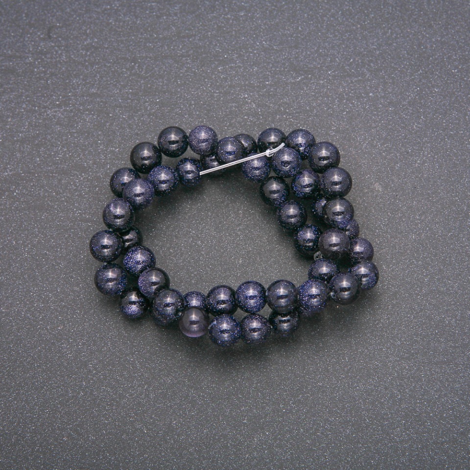 Aventurine Beads 'Night of Cairo' Blue Sand Smooth Ball Thread, 8mm Diameter, 38cm Length (+/-)