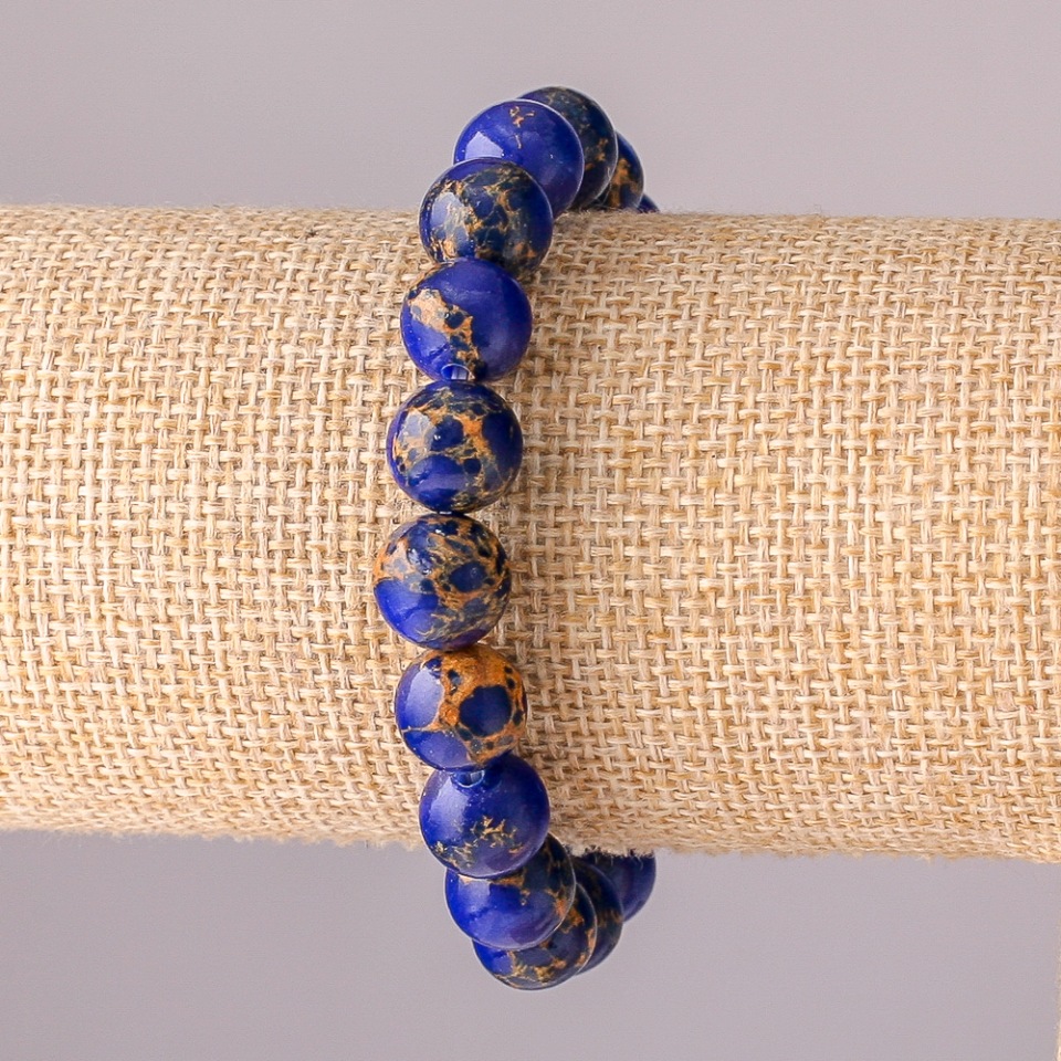 Blue Variscite Bracelet, Synthetic, on Elastic Cord, Smooth Beads, 10 mm Diameter, 18 cm Length