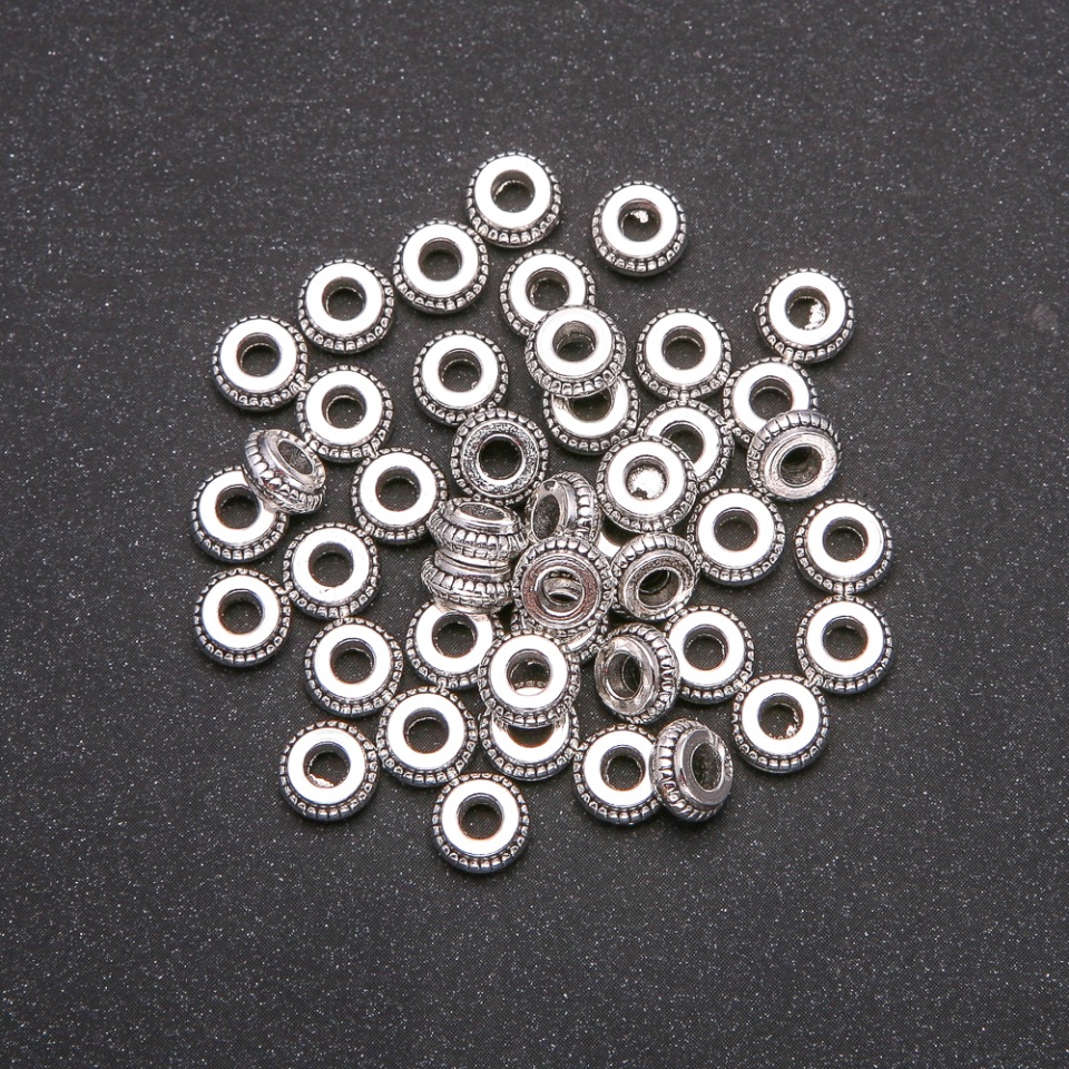 Bead insert findings, silver-tone metal color, 3x7 mm diameter, packaging 20 g, 45 (+/-) pcs