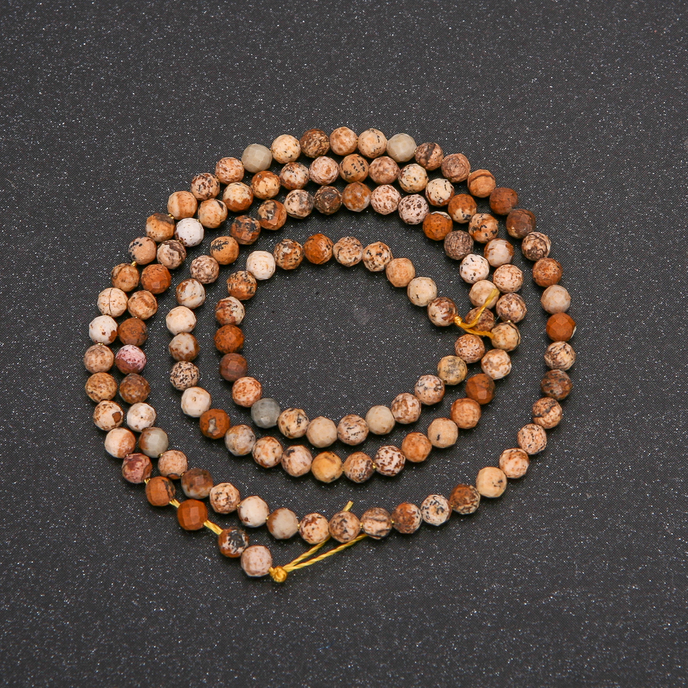 Beads on a thread, Landscape Jasper, Faceted Ball, 3 mm diameter, 39 cm length