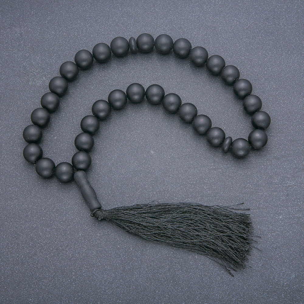 Shungite Prayer Beads, 33 Beads, Shungite Inlay, 12 mm Diameter