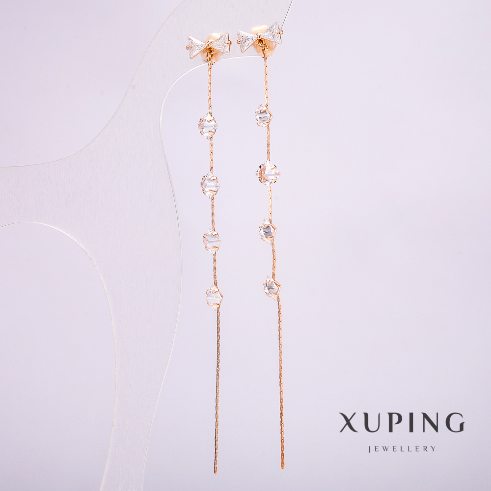 Earrings Xuping 18k Gold Plating with White Stones, diameter 5 mm, length 109 mm +