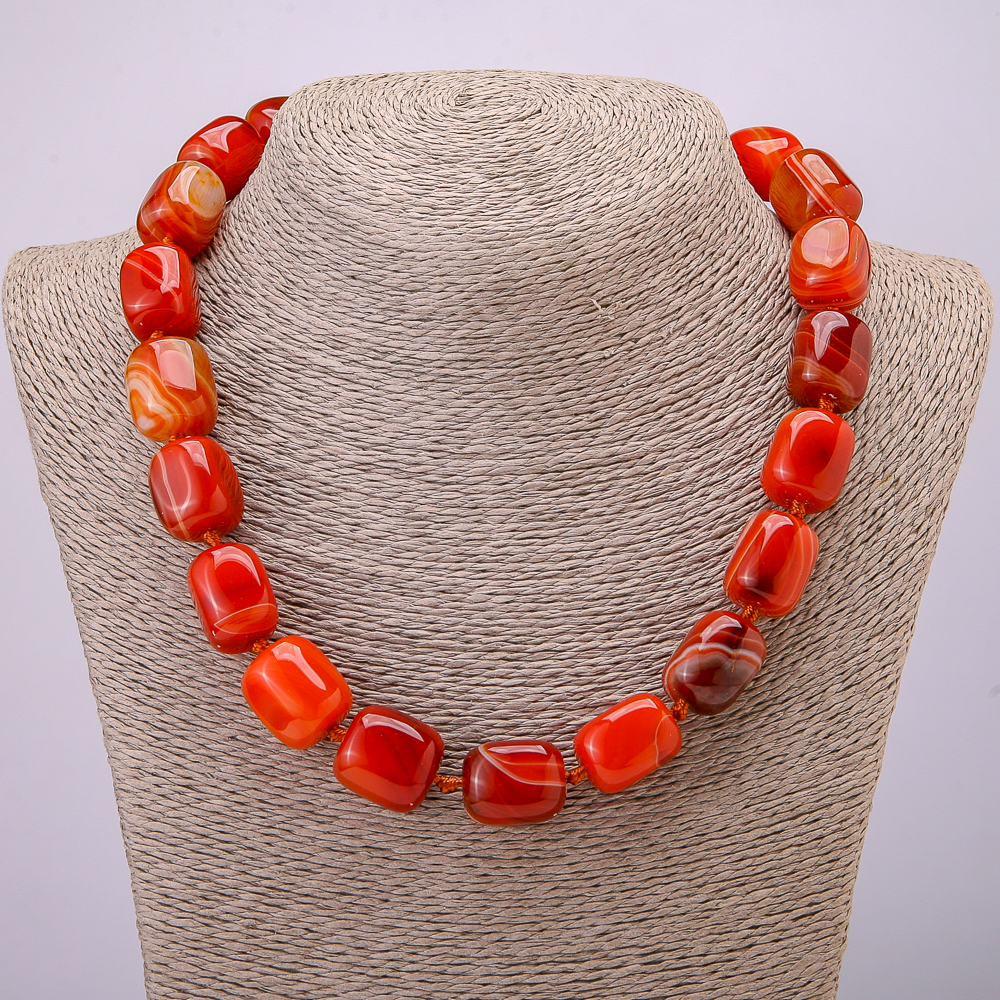 Necklace of natural carnelian bars 19x15 mm, length 45 cm +