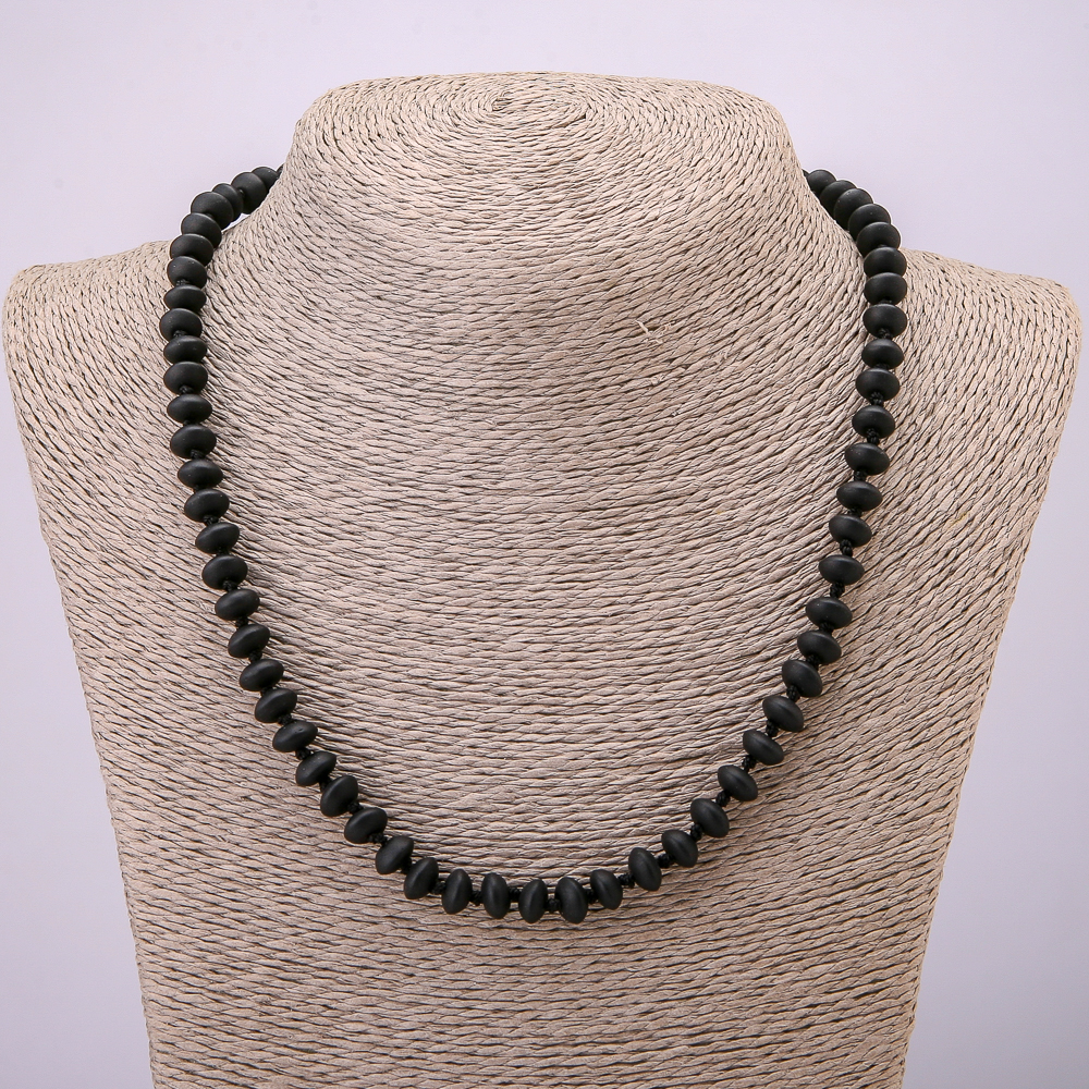 Shungite Necklace (Artificial) Smooth Rondel, Diameter 8x5 mm, Length 45 mm