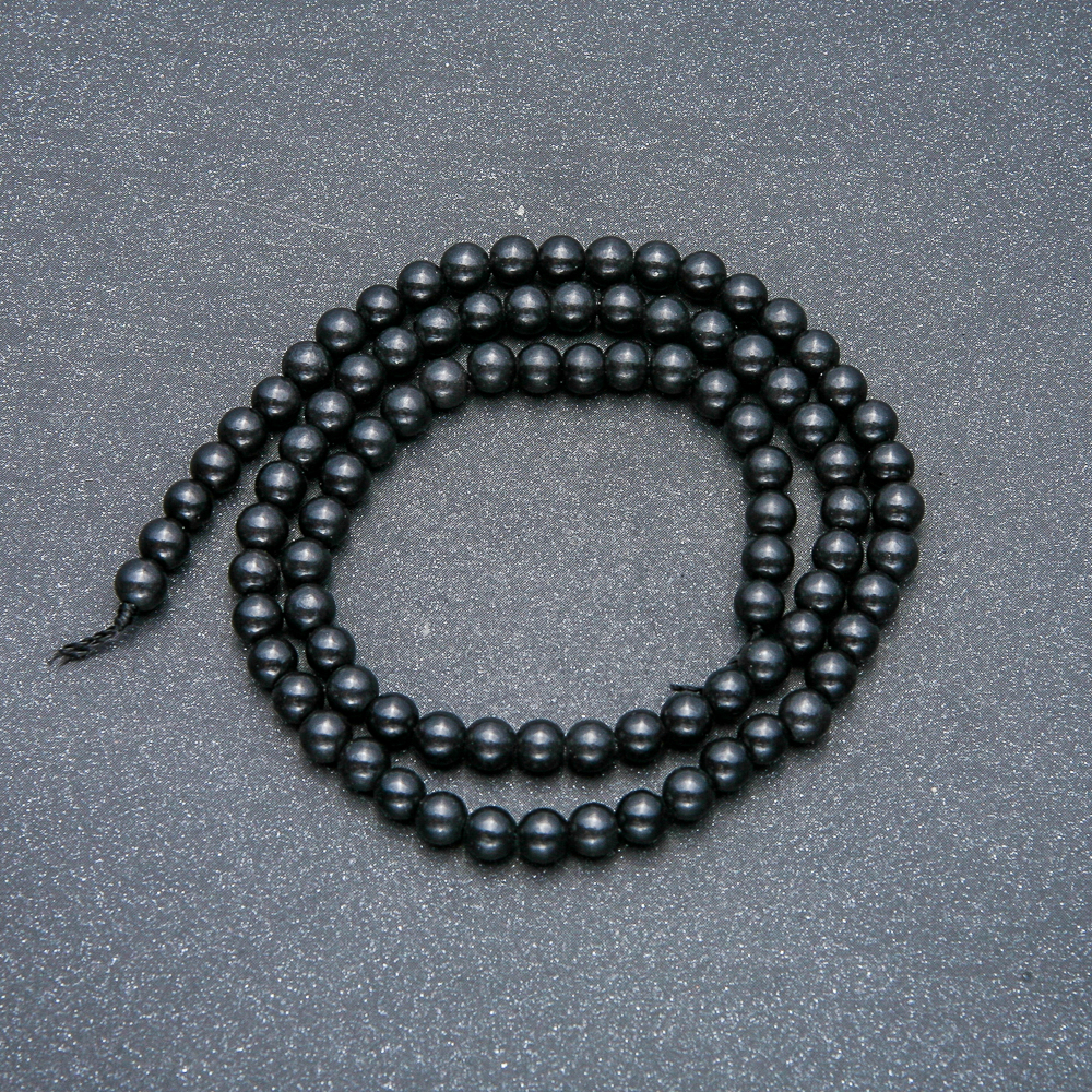 Beads on a string, natural stone Shungite, smooth bead, diameter 4–5 mm, length 39 cm