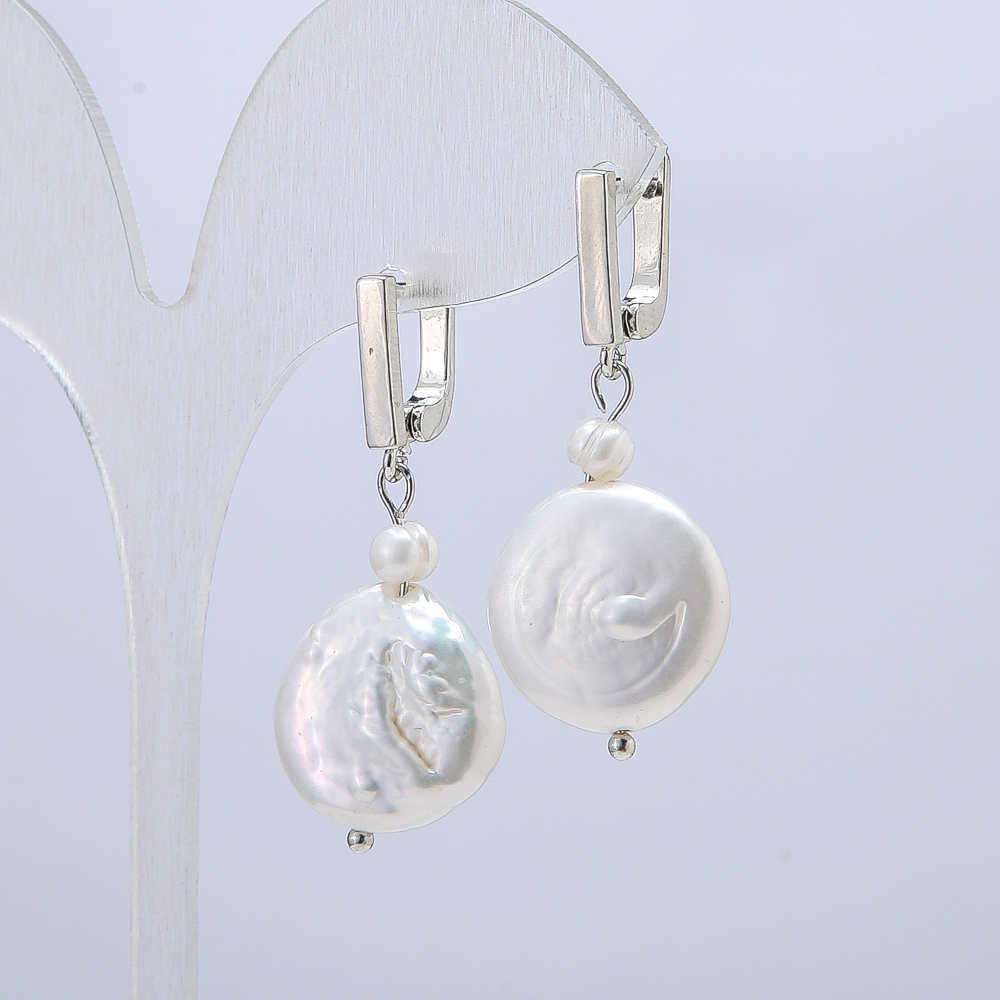 Earrings with natural baroque pearls, diameters 4, 5 and 17 mm, length 38 cm ± with gasoline iridescence