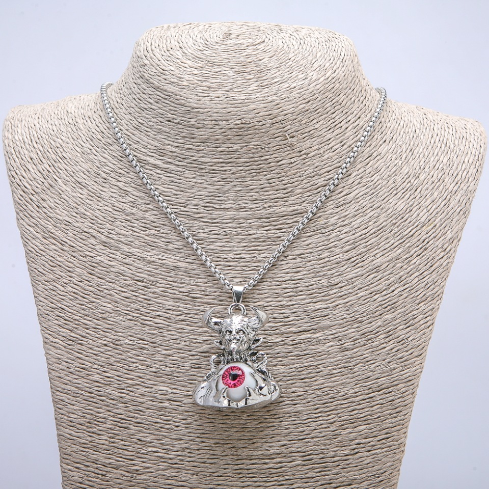 Pendant "Demon with an Eye" 45x30mm on a chain, length 70 cm ± silvery metal