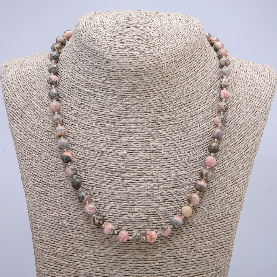 Rhodochrosite natural stone necklace with a smooth bead, 8 mm diameter, 45 cm length +