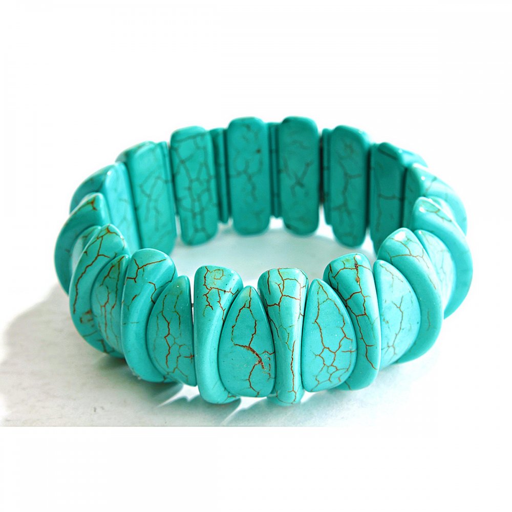 Elastic bracelet with veined green turquoise, interesting design