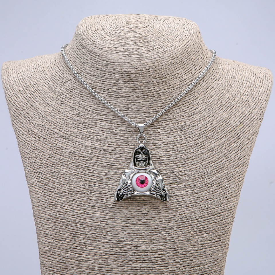 Pendant "Death with an Eye" 50x33 mm on a chain, length about 70 cm, silver-colored metal