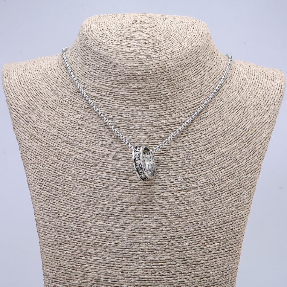 Pendant Ring 24×7 mm on chain, length 70 cm, silver-colored metal