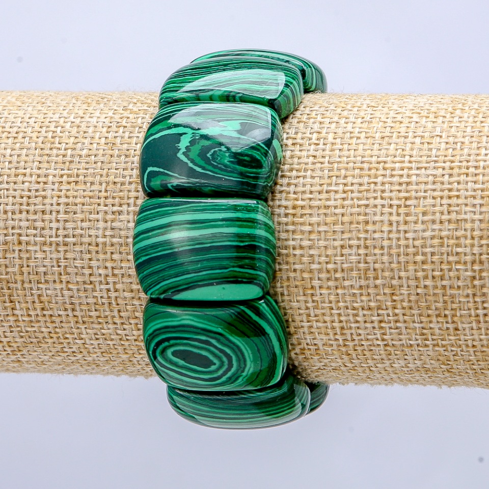 Malachite Elastic Bracelet (pressed) Smooth Links 25x17mm+