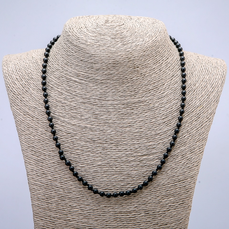 Shungite natural stone beads necklace, smooth ball, diameter 6 mm, length 45 cm
