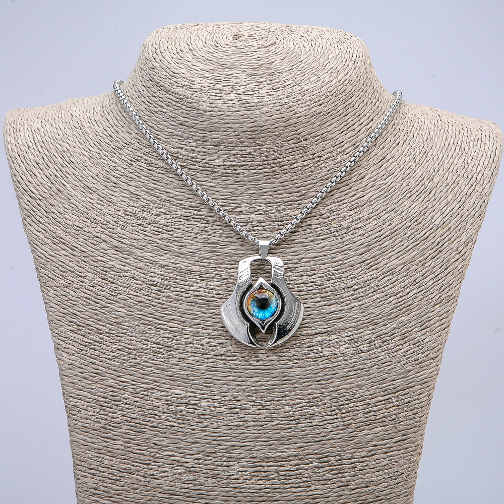 Pendant "Dragon's Eye" in a 43x35 mm frame on a chain, length 70 cm, silver-toned metal