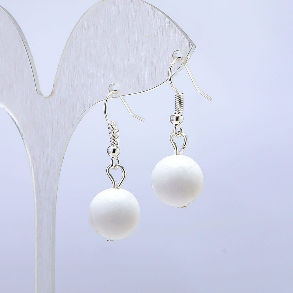 White Agate Earrings, 12mm diameter, 3 cm length