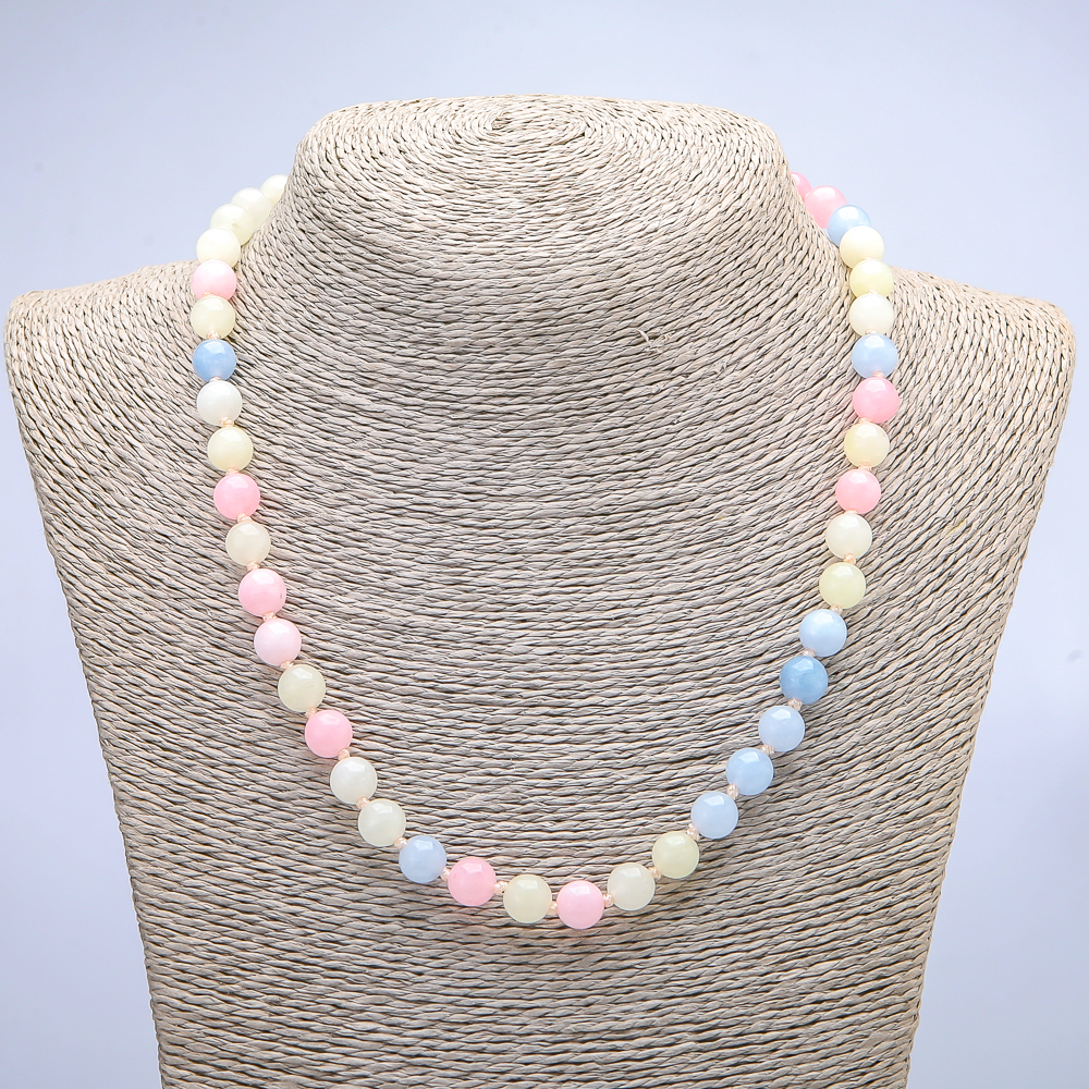 Morganite natural gemstone necklace, 8 mm diameter, 45 cm length+