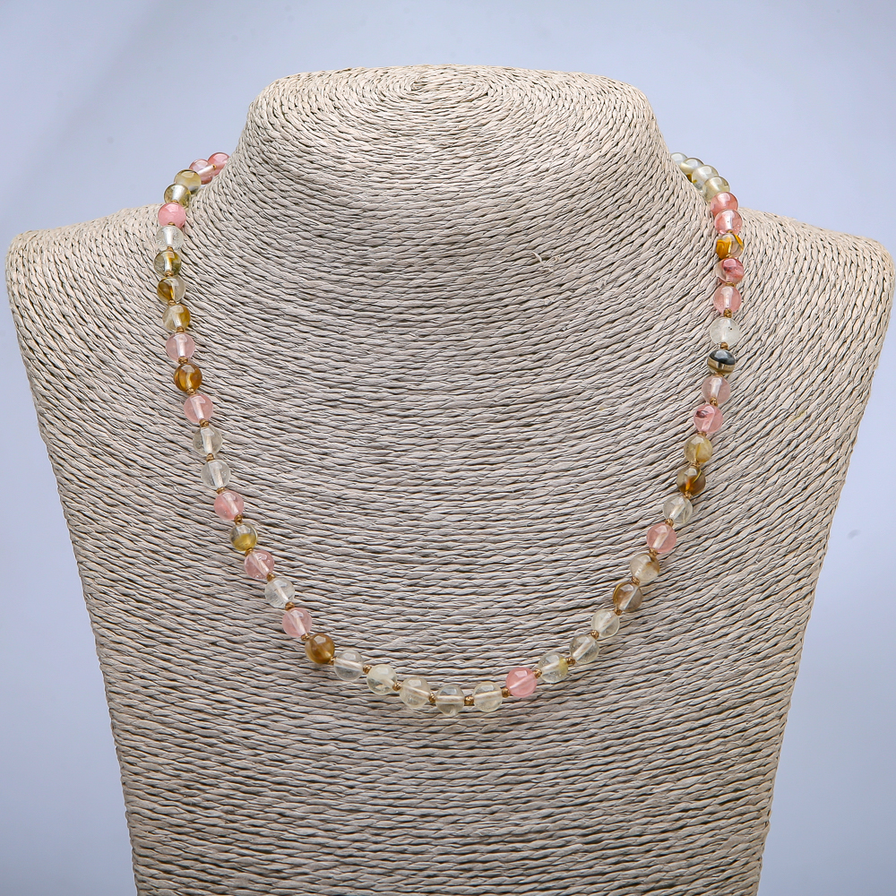 Natural chalcedony bead necklace, assorted colors, bead diameter 6 mm (±), length 45 cm
