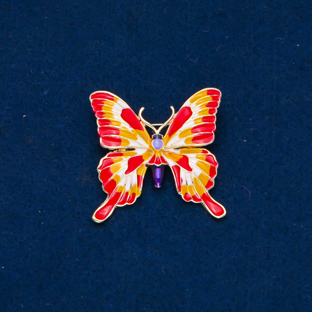 Brooch 'Butterflies' in golden metal, enamel 36×36 mm +