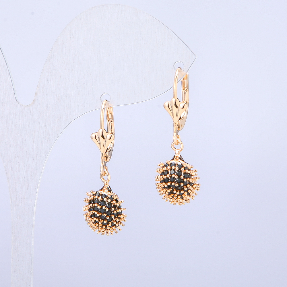 Xuping Earrings 18K Gold Plating Hedgehog with Black Crystals 30x10 mm +