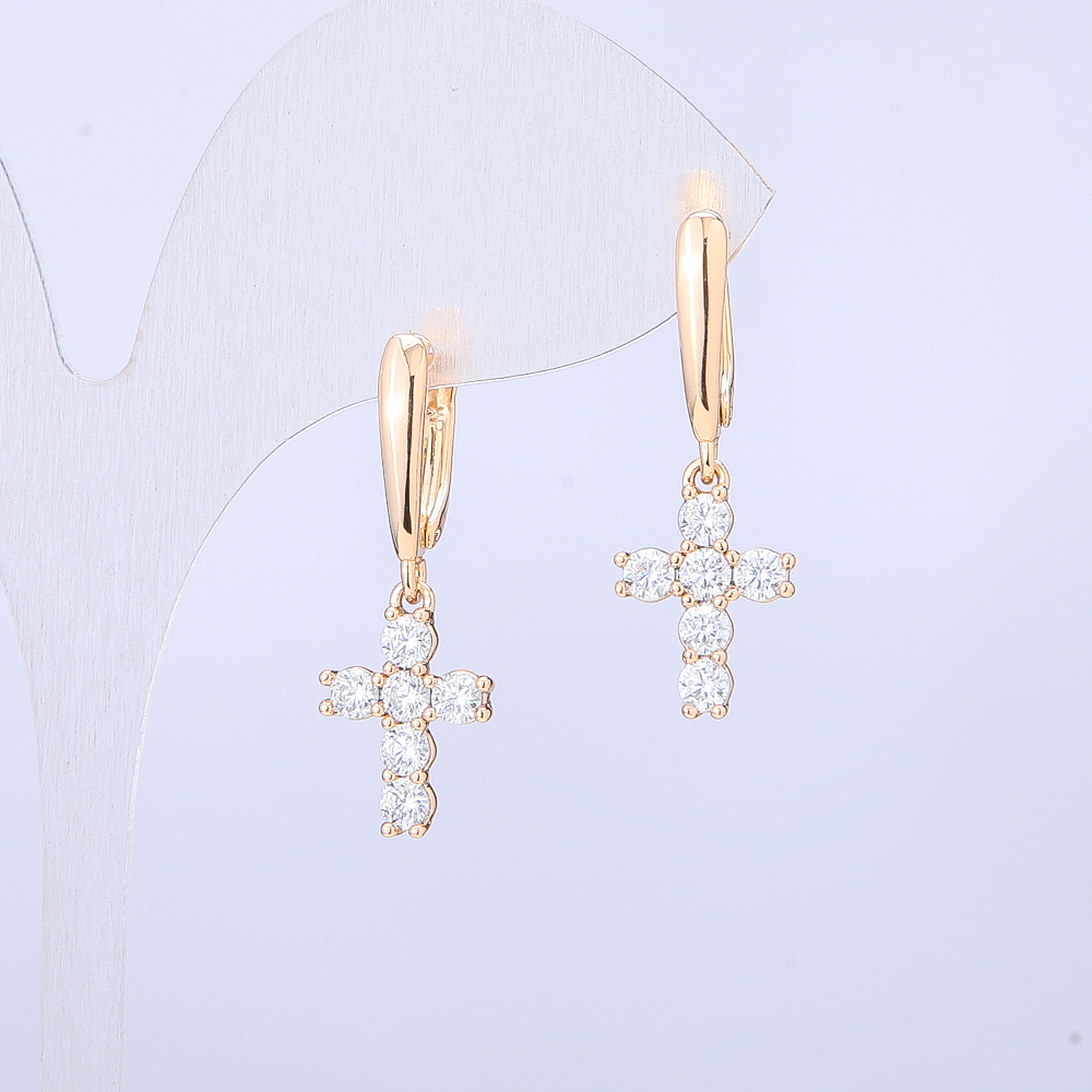 Xuping 18K Gold Plated Earrings 'Cross with White Crystals' 28x10mm +