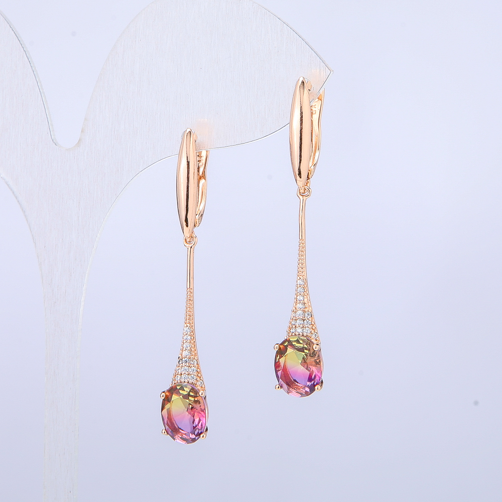 Earrings Xuping with Chartreuse and Raspberry Crystals