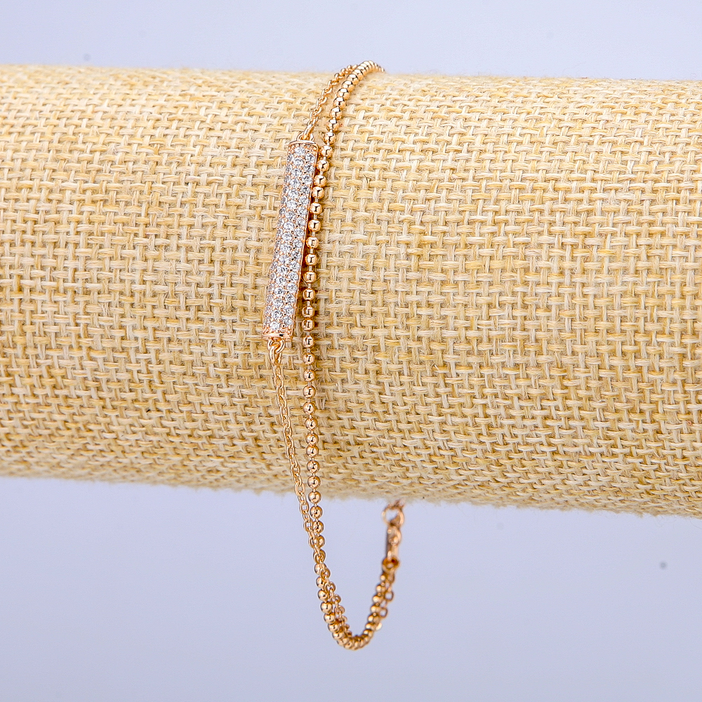 Xuping Bracelet, 18K Gold Plating, with White Crystals, 3 mm Thick, Length 18–21 cm