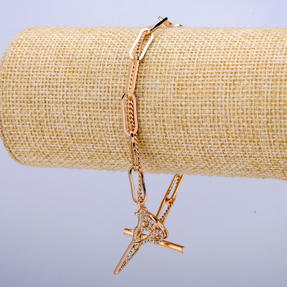 Xuping Bracelet: 18K Gold Plating with White Crystals, Thickness 5 mm +/- and 1.8 mm +/-, Length 20 cm