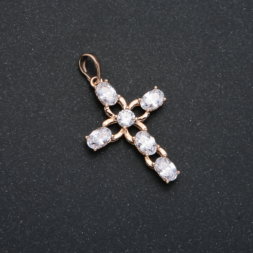 Pendant Xuping 18K Gold Plating Cross with White Crystals, 35×20 mm diameter +