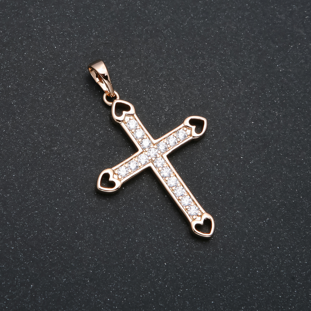 Pendant Xuping 18K Gold Plated Cross with White Crystals, Diameter 37x25 mm +