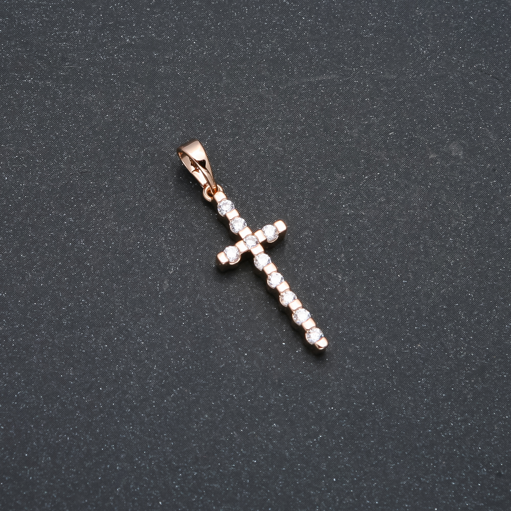 Pendant Xuping 18K Gold Plating Cross with White Crystals, diameter 22×9 mm +