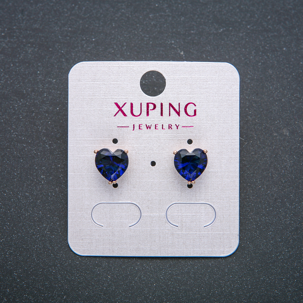 Heart Earrings by Xuping - Stud Earrings, 18K Gold Plating with Dark Blue Crystal, 9 mm Diameter +