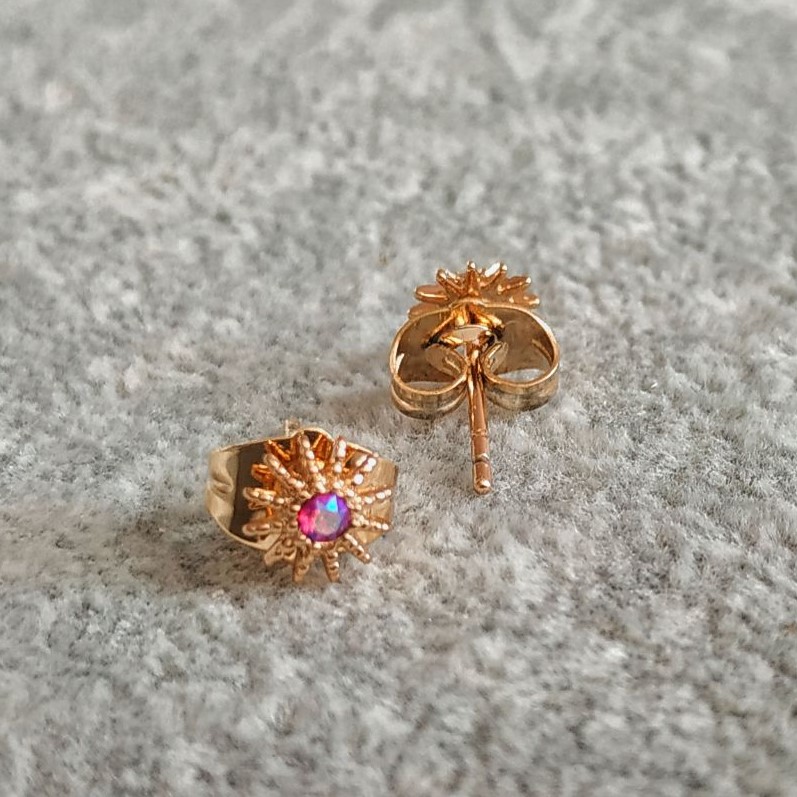 Xuping 18K Gold-Plated Stud Earrings with Raspberry Petrol Crystal, 6.5 mm Diameter
