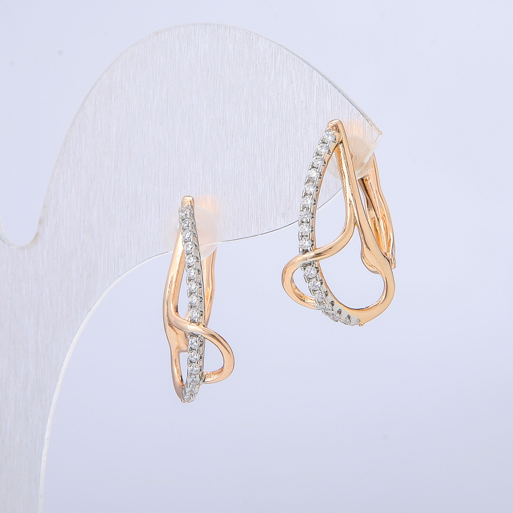 Earrings Xuping 18K Gold Plating with White Crystals, 21×10 mm +