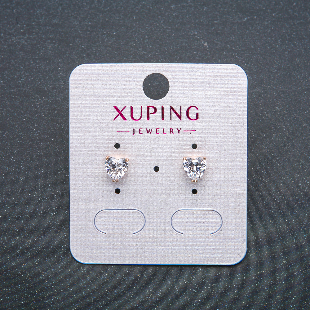 Heart Stud Earrings Xuping 18K Gold Plating with White Crystal, 6mm Diameter +