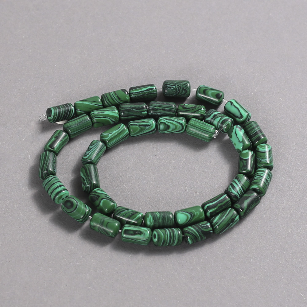 Malachite Bead Strand (Pressed). Smooth Cylindrical Beads, Diameter 10×6 mm, Length 41 cm