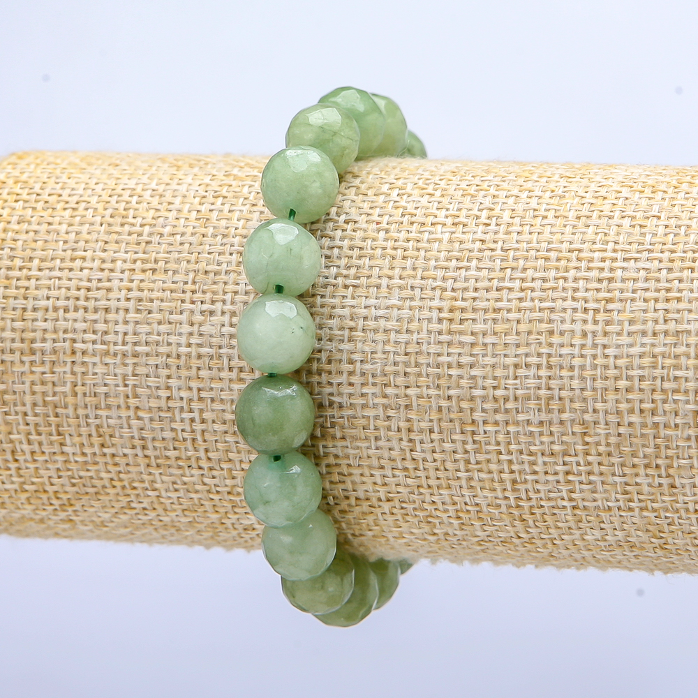 Faceted Jade Bead Bracelet on Elastic, 10mm Diameter (Synthetic Jade)