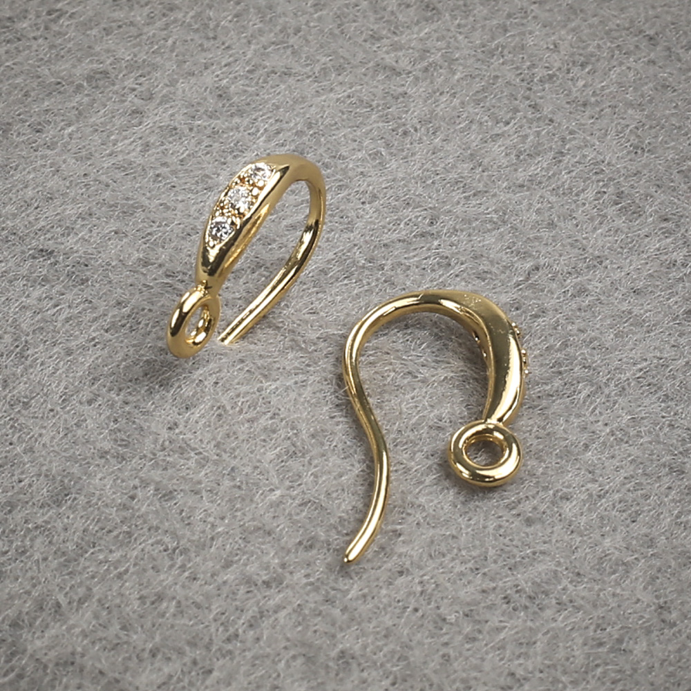Ear hooks for earrings with white crystals, yellow metal 14×2.5 mm pair