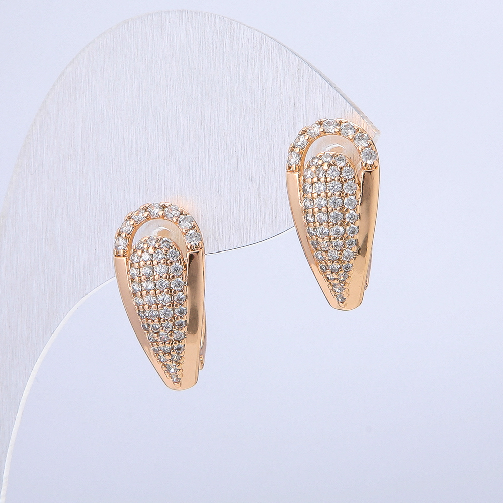 Xuping Earrings, 18K Gold Plating with White Crystals, 18x10 mm Diameter +